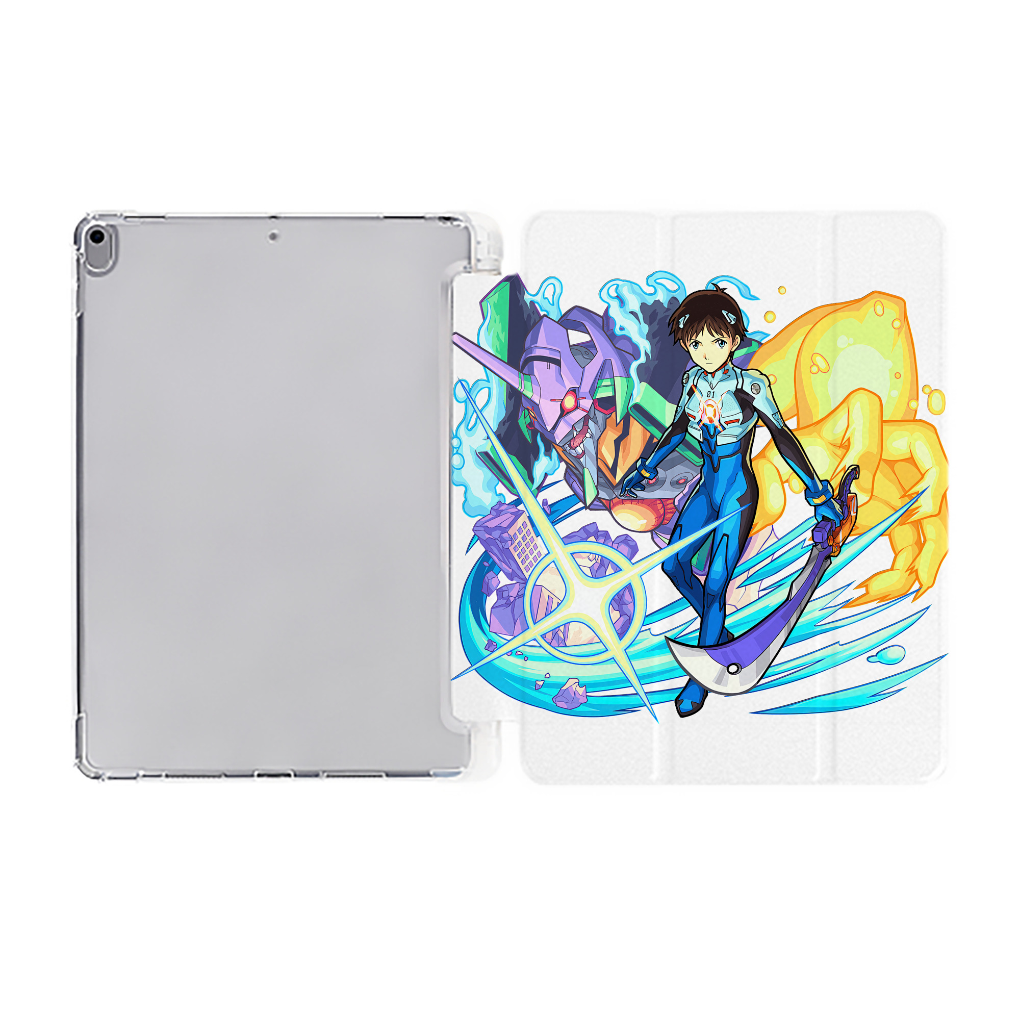 （画像用） EVA 新世紀エヴァンゲリオン IPad ケース ペン収納付き 三つ折りスタンド PUレザー×シリコン 対応機種9.5/10.5/10.9インチ